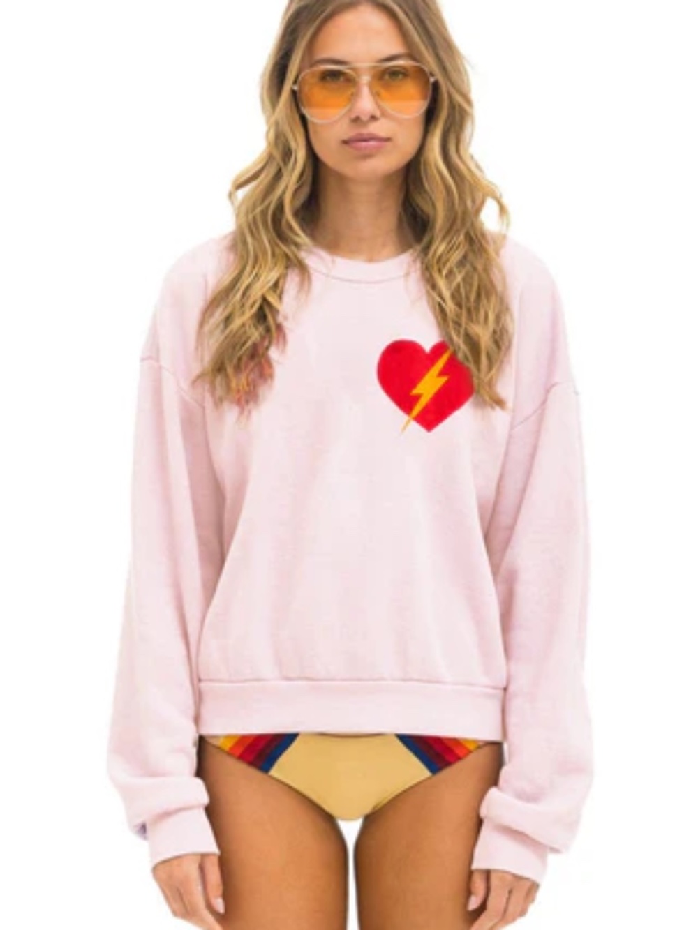 Aviator Nation Bolt Heart Relaxed Crew Sweatshirt size L - size large